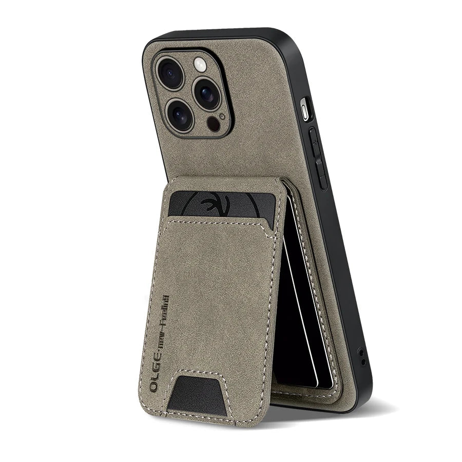 Capa Carteira de Couro Premium 2 em 1 com Porta-Cartões para iPhone — Design Ultrafino e Proteção Elegante