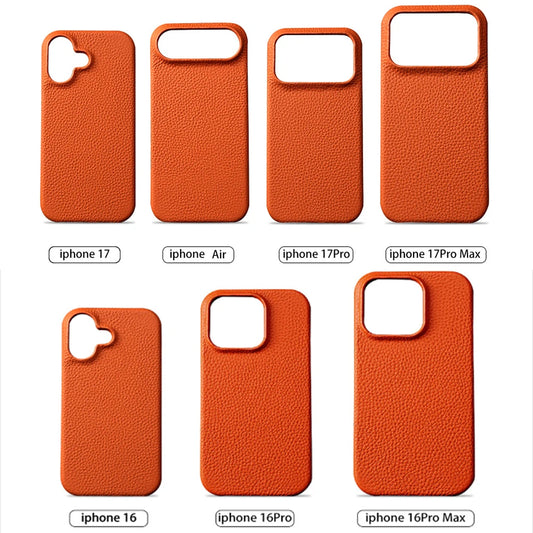 Capa de Couro Natural Textura Lichia com MagSafe para iPhone — Proteção Magnética Premium
