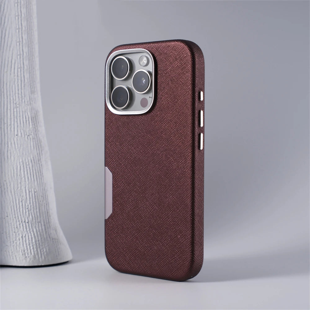 Capa de Couro Executiva com MagSafe e Proteção de Botões para iPhone — Design Business Premium