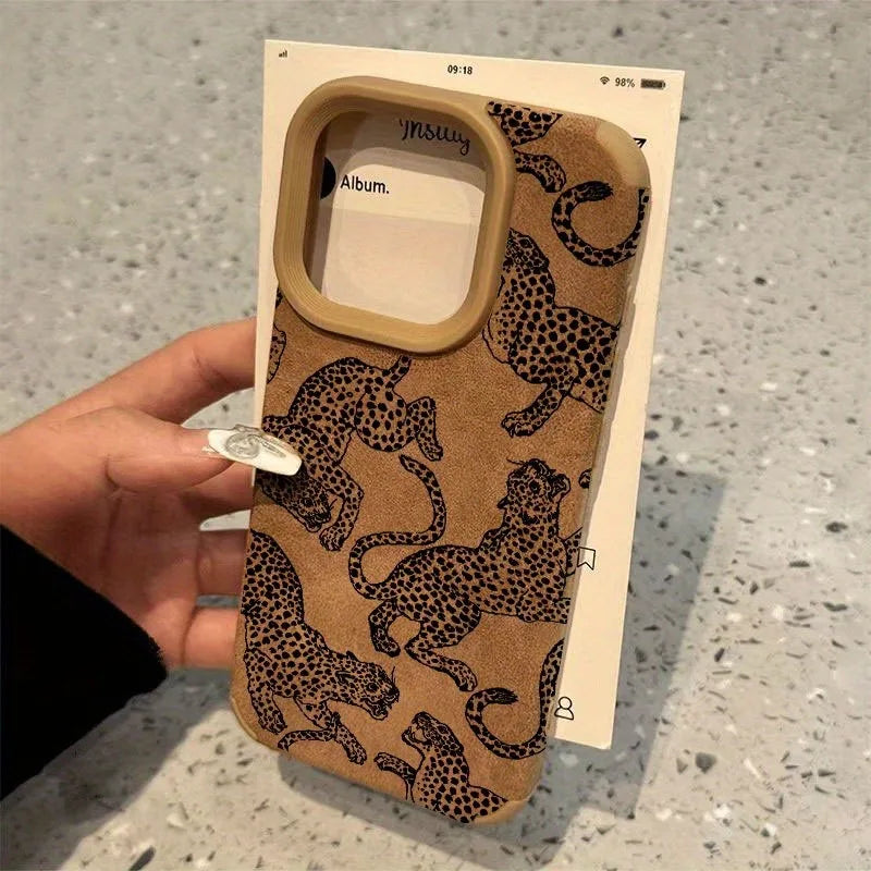 Capa de Couro com Estampa de Leopardo para iPhone — Proteção Antichoque e Design Premium