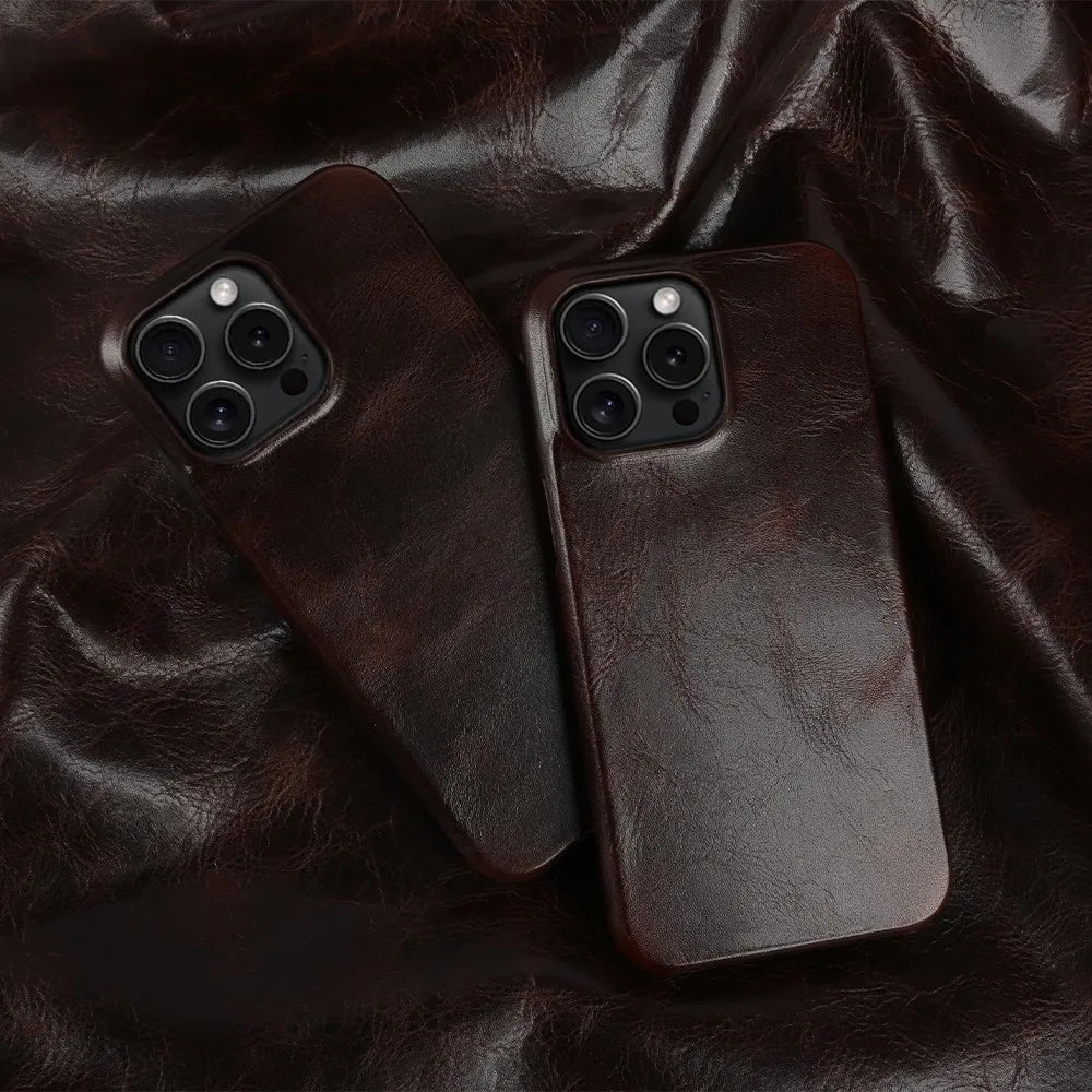 Capa para iPhone de Couro Legítimo - Proteção Traseira Antichoque Impermeável