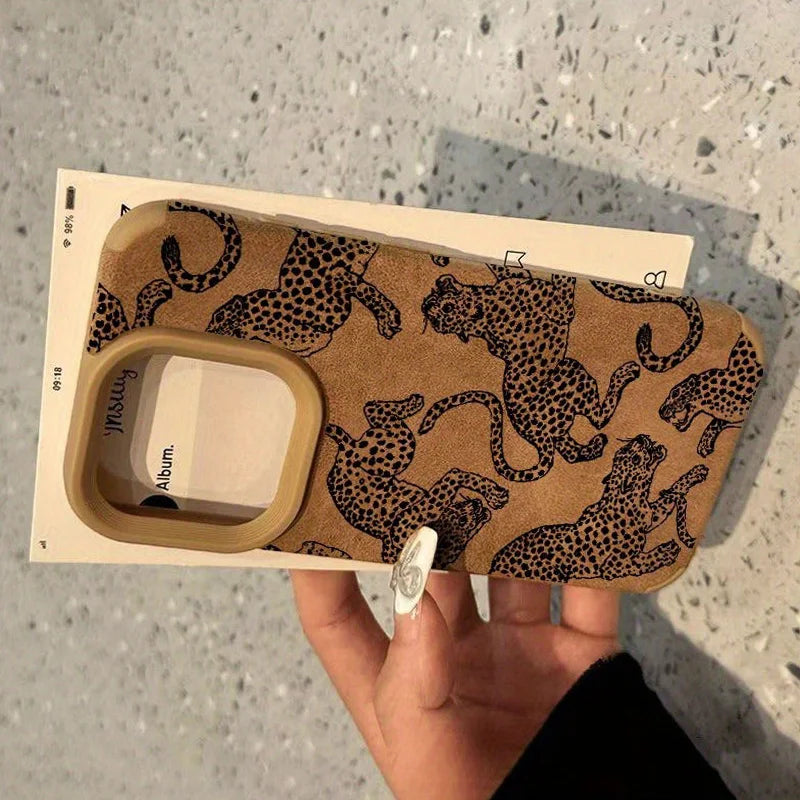Capa de Couro com Estampa de Leopardo para iPhone — Proteção Antichoque e Design Premium