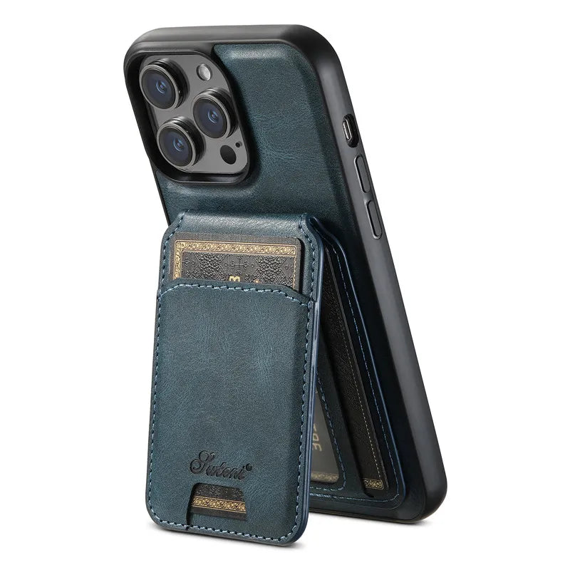 Carteira Magnética Destacável 2 em 1 com Capa de Couro para iPhone – Resistente a Impactos