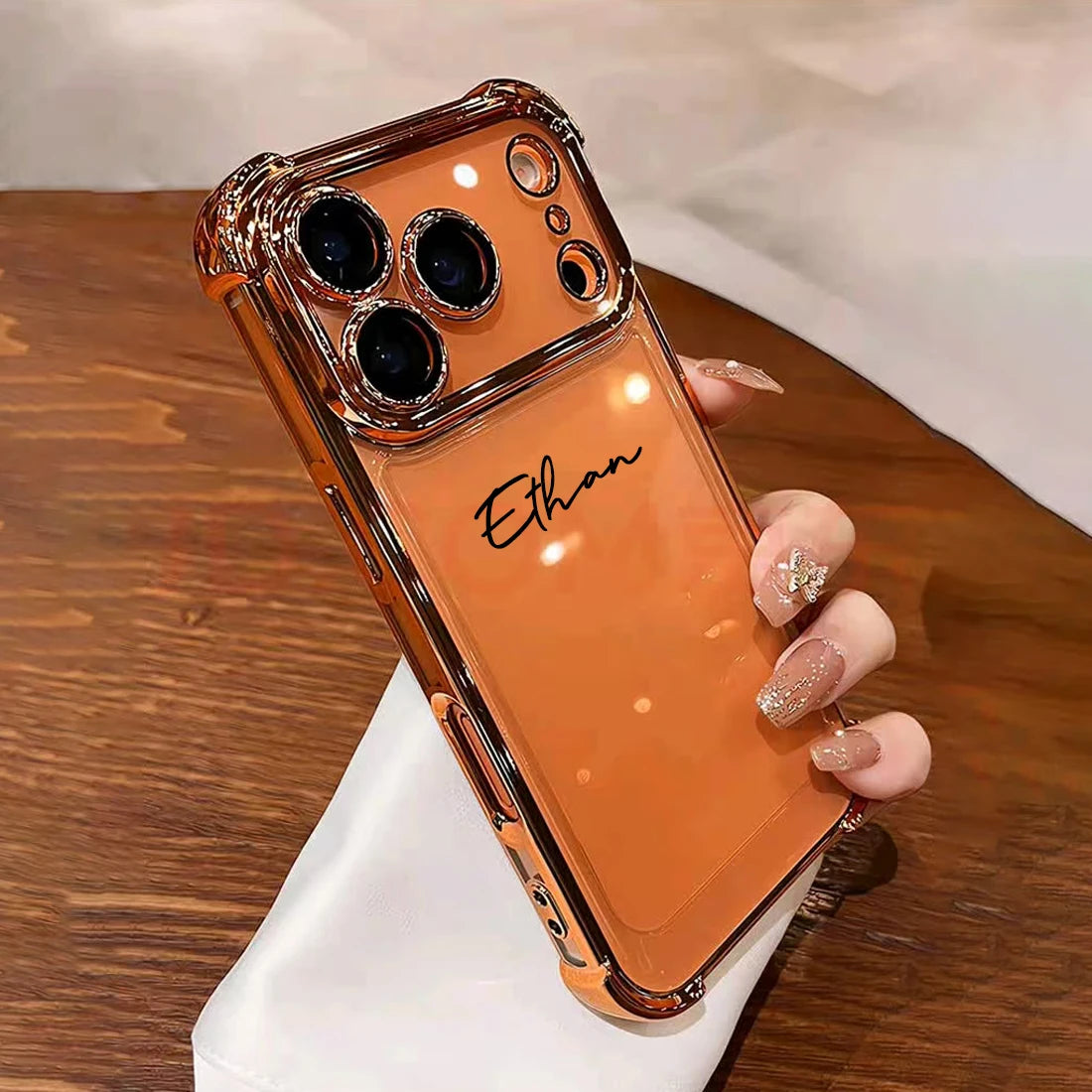 Capa Iphone Transparente Personalizada com Nome — Bordas Metalizadas e Proteção Antichoque