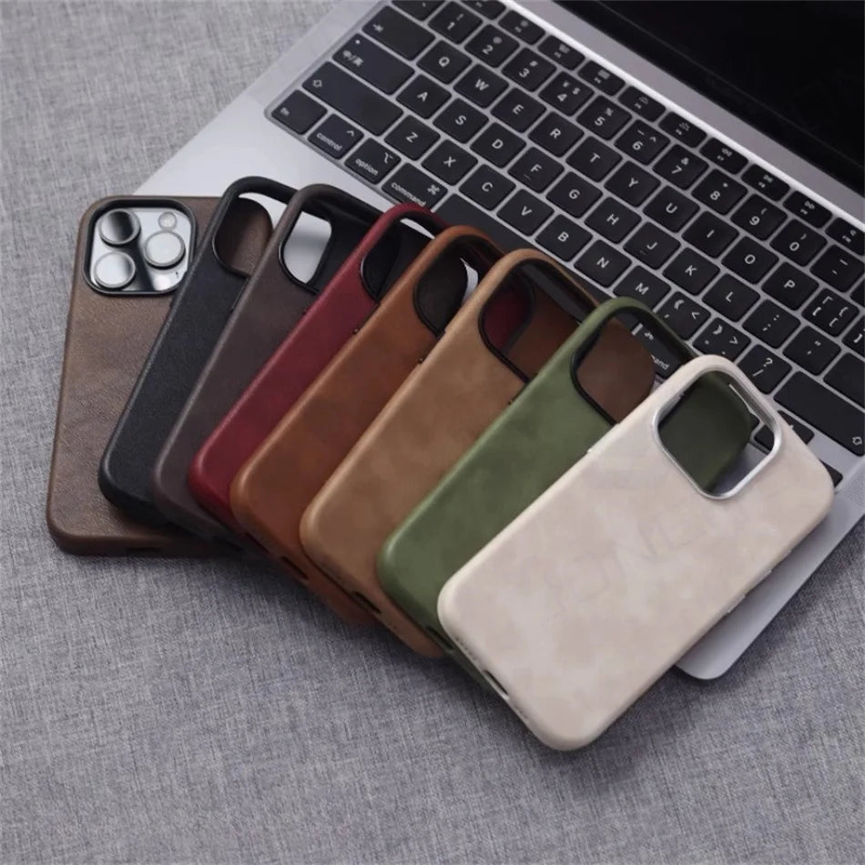 Capa de Couro Crazy Horse com MagSafe para iPhone — Design Vintage e Carregamento Magnético