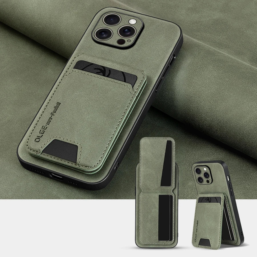 Capa Carteira de Couro Premium 2 em 1 com Porta-Cartões para iPhone — Design Ultrafino e Proteção Elegante