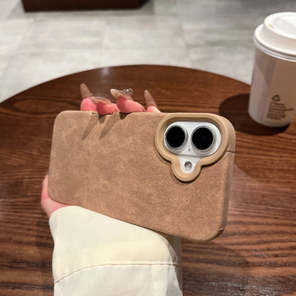 Capa de Couro Camurça Premium com Acabamento Macio para iPhone — Proteção Antichoque e Design Elegante