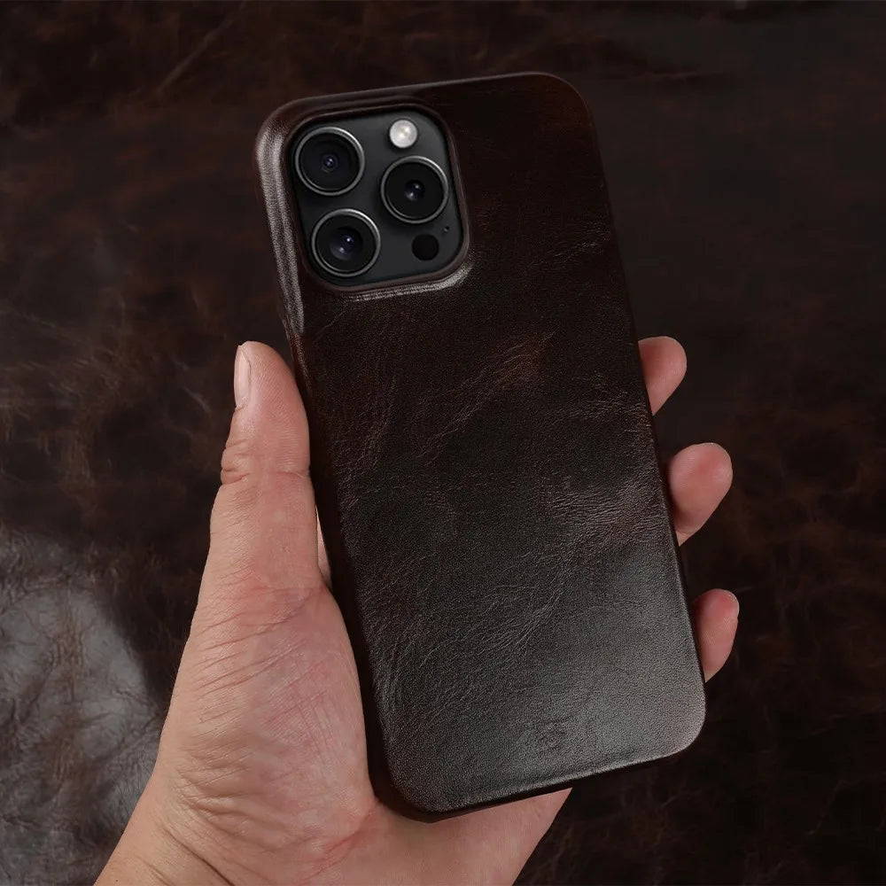 Capa para iPhone de Couro Legítimo - Proteção Traseira Antichoque Impermeável