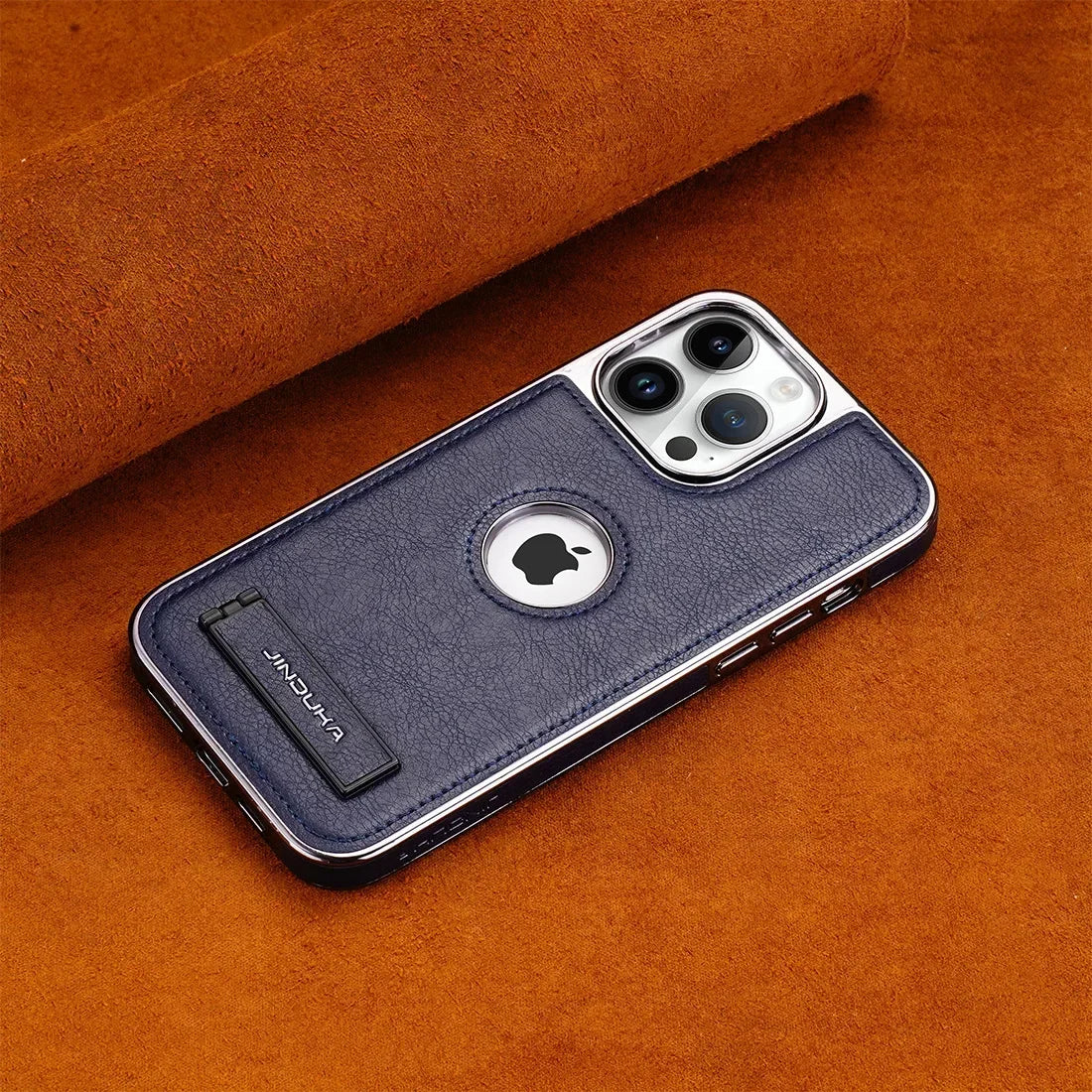Capa de Couro Ultrafina com Suporte Invisível para iPhone — Base Dobrável e Proteção Elegante