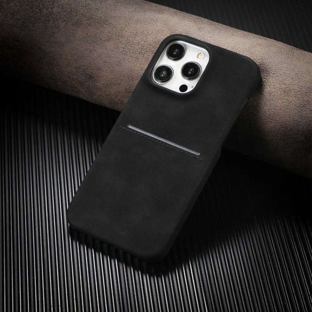 Capa Carteira de Couro Premium com Porta-Cartão para iPhone — Proteção Antichoque e Design Elegante