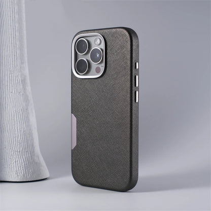 Capa de Couro Executiva com MagSafe e Proteção de Botões para iPhone — Design Business Premium