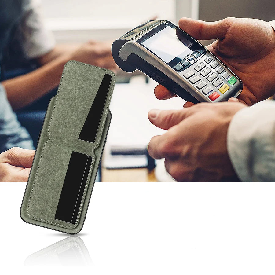 Capa Carteira de Couro Premium 2 em 1 com Porta-Cartões para iPhone — Design Ultrafino e Proteção Elegante