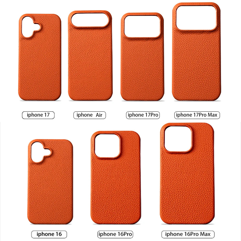 Capa de Couro Natural Textura Lichia com MagSafe para iPhone — Proteção Magnética Premium