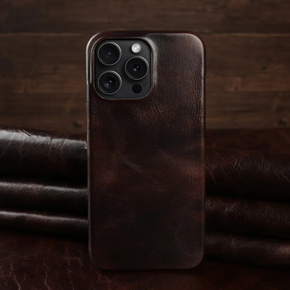 Capa para iPhone de Couro Legítimo - Proteção Traseira Antichoque Impermeável
