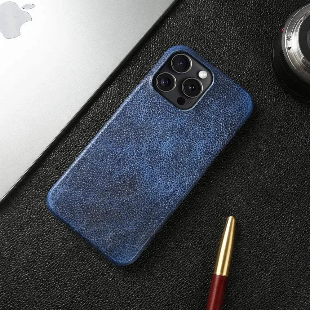 Capa para iPhone de Couro Legítimo - Proteção Traseira Antichoque Impermeável