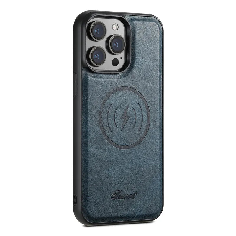 Carteira Magnética Destacável 2 em 1 com Capa de Couro para iPhone – Resistente a Impactos