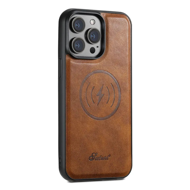 Carteira Magnética Destacável 2 em 1 com Capa de Couro para iPhone – Resistente a Impactos