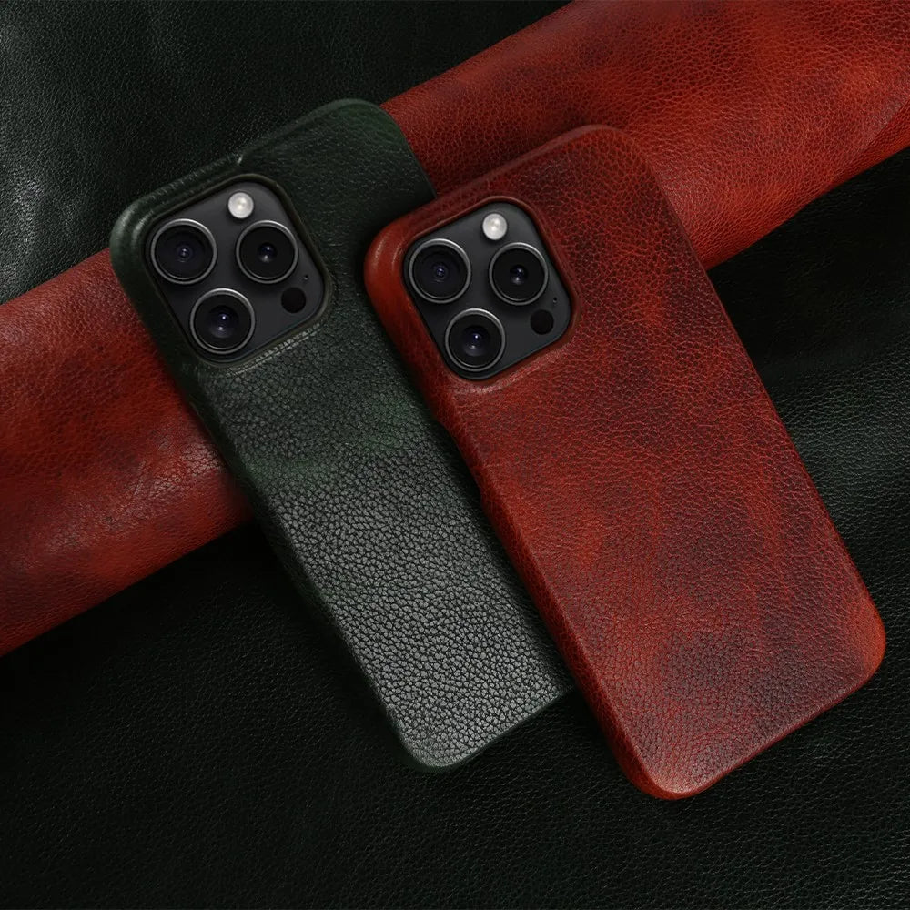 Capa para iPhone de Couro Legítimo - Proteção Traseira Antichoque Impermeável