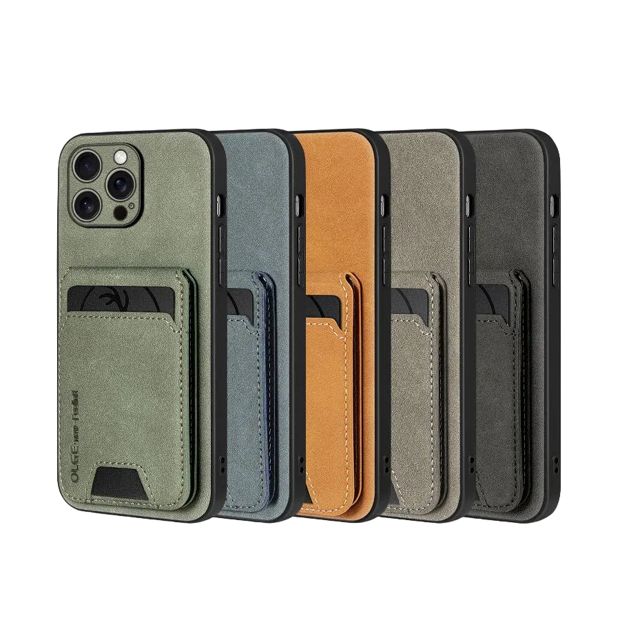 Capa Carteira de Couro Premium 2 em 1 com Porta-Cartões para iPhone — Design Ultrafino e Proteção Elegante