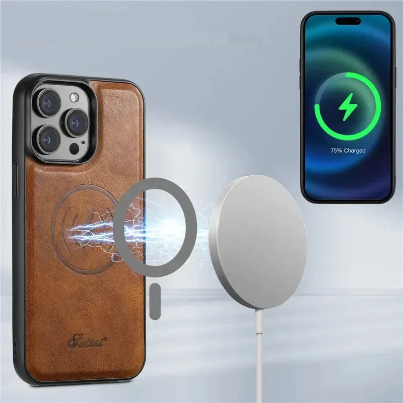 Carteira Magnética Destacável 2 em 1 com Capa de Couro para iPhone – Resistente a Impactos