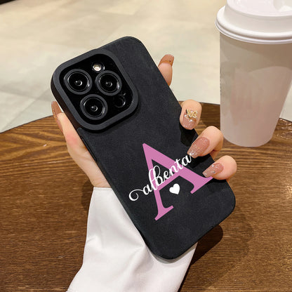 Capa Personalizada com Nome e Letra Inicial Colorida de Couro  para iPhone