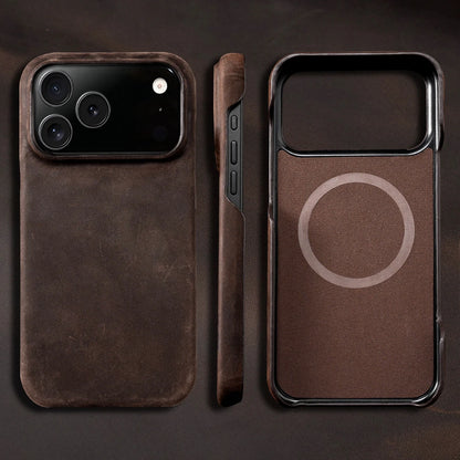 Capa de Couro Genuíno com MagSafe para iPhone — Design Retrô Premium e Proteção Magnética