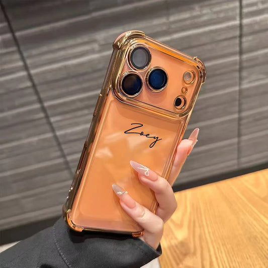 Capa Iphone Transparente Personalizada com Nome — Bordas Metalizadas e Proteção Antichoque