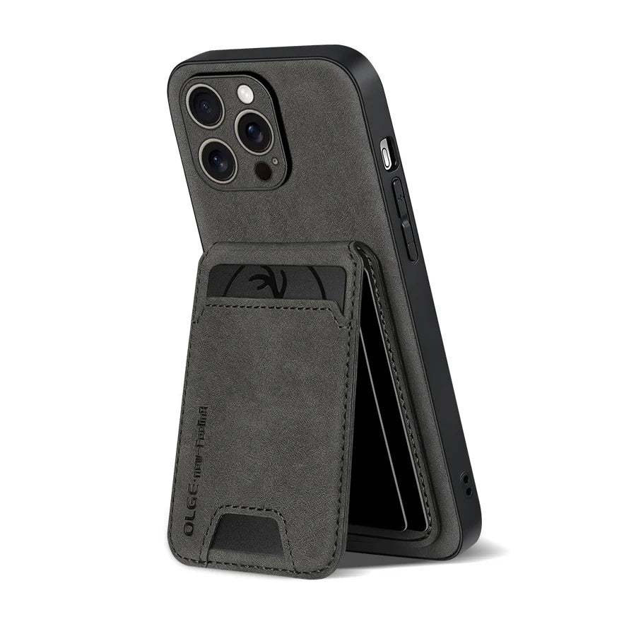 Capa Carteira de Couro Premium 2 em 1 com Porta-Cartões para iPhone — Design Ultrafino e Proteção Elegante