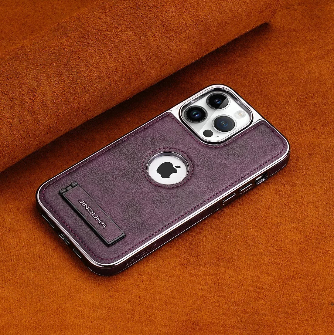 Capa de Couro Ultrafina com Suporte Invisível para iPhone — Base Dobrável e Proteção Elegante