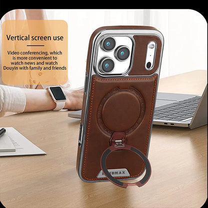 Capa de Couro Premium com Suporte Magnético Giratório para iPhone — Base 360° e Proteção Antichoque
