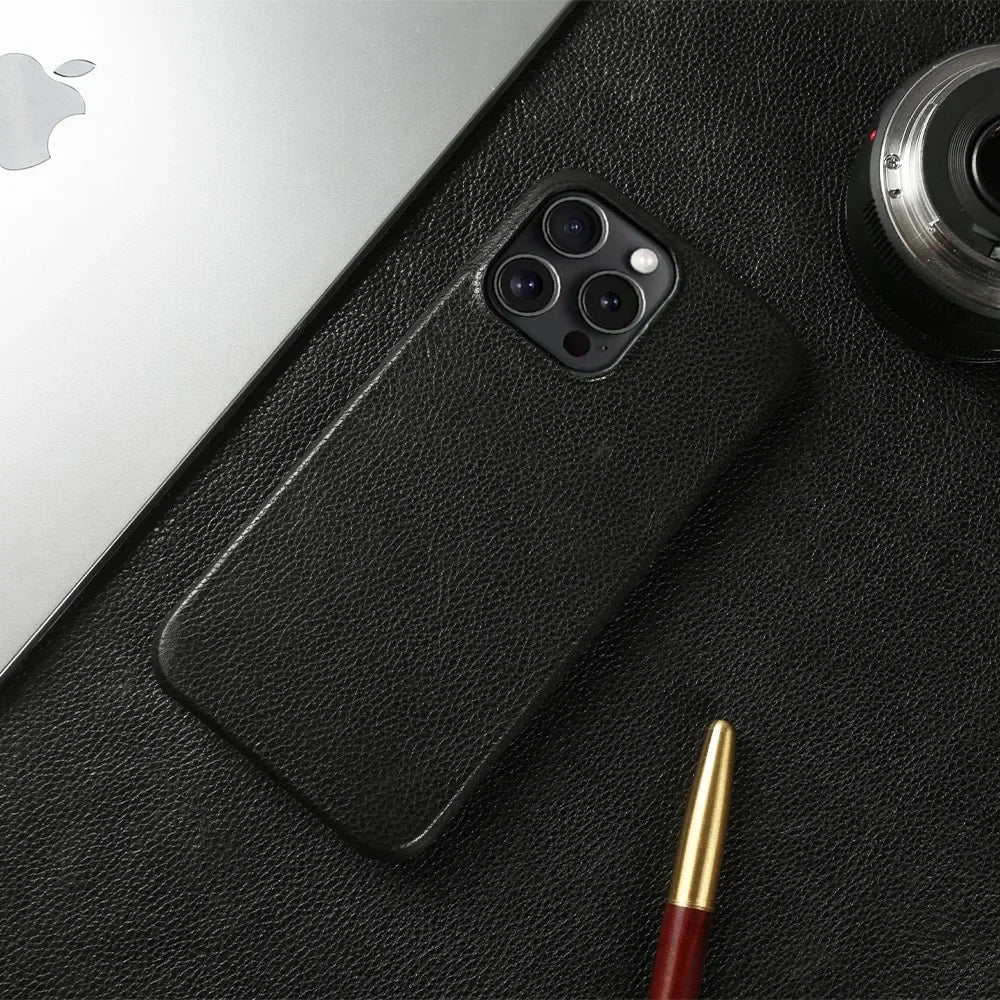Capa para iPhone de Couro Legítimo - Proteção Traseira Antichoque Impermeável