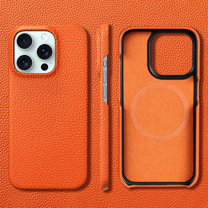 Capa de Couro Natural Textura Lichia com MagSafe para iPhone — Proteção Magnética Premium