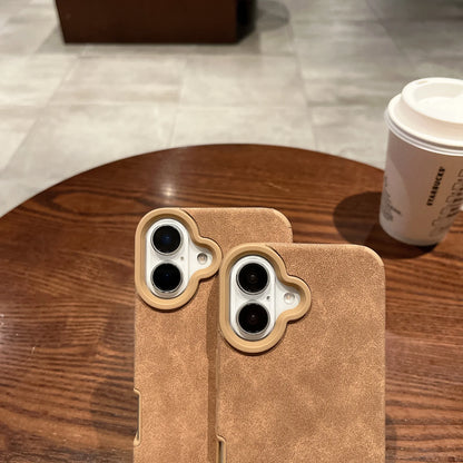 Capa de Couro Camurça Premium com Acabamento Macio para iPhone — Proteção Antichoque e Design Elegante