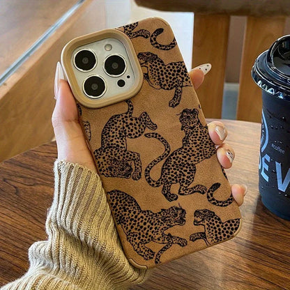 Capa de Couro com Estampa de Leopardo para iPhone — Proteção Antichoque e Design Premium