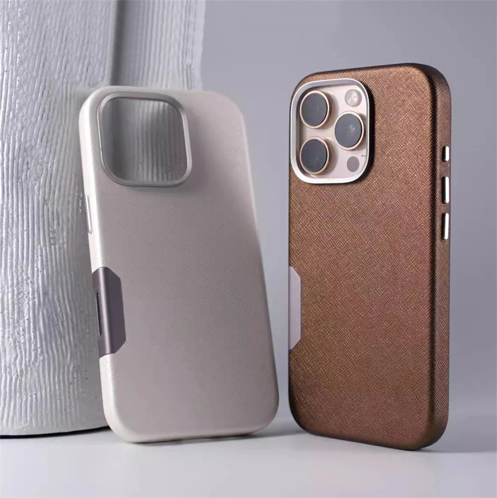 Capa de Couro Executiva com MagSafe e Proteção de Botões para iPhone — Design Business Premium
