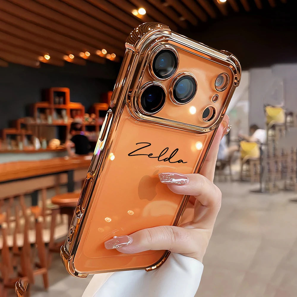 Capa Iphone Transparente Personalizada com Nome — Bordas Metalizadas e Proteção Antichoque