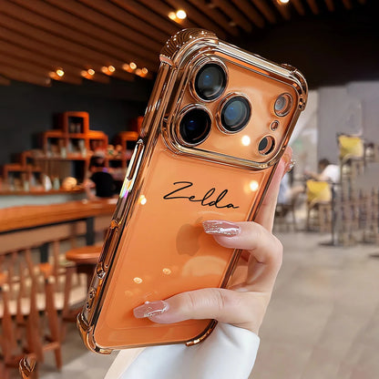 Capa Iphone Transparente Personalizada com Nome — Bordas Metalizadas e Proteção Antichoque