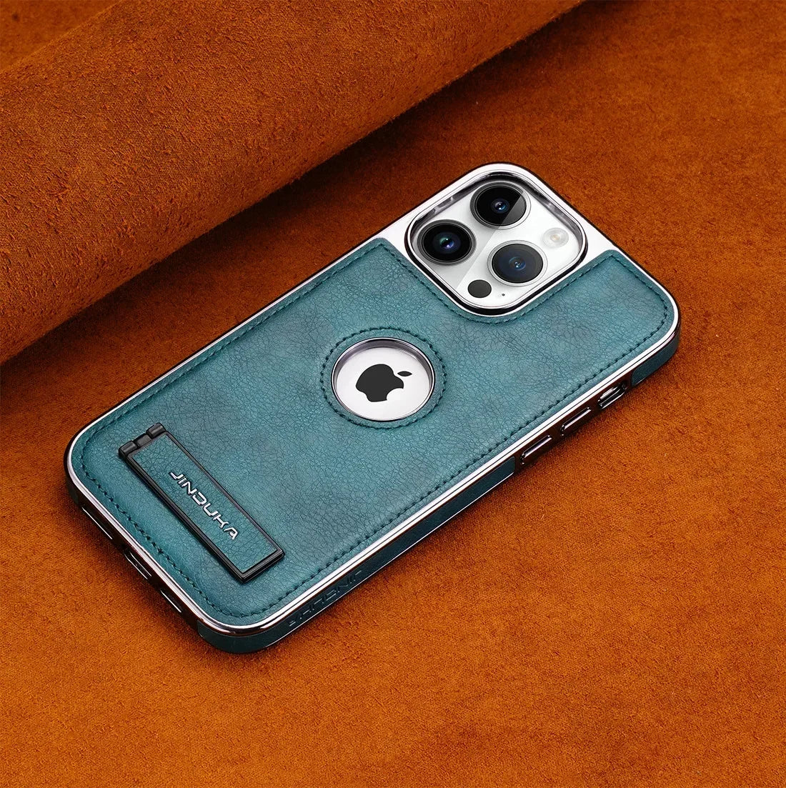 Capa de Couro Ultrafina com Suporte Invisível para iPhone — Base Dobrável e Proteção Elegante