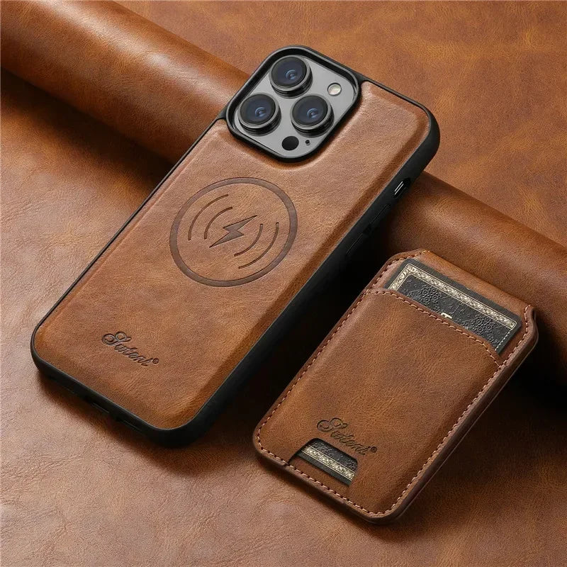 Carteira Magnética Destacável 2 em 1 com Capa de Couro para iPhone – Resistente a Impactos