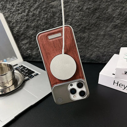 Capa Magnética com Textura Madeira e Couro para iPhone — Compatível com MagSafe e Proteção Premium