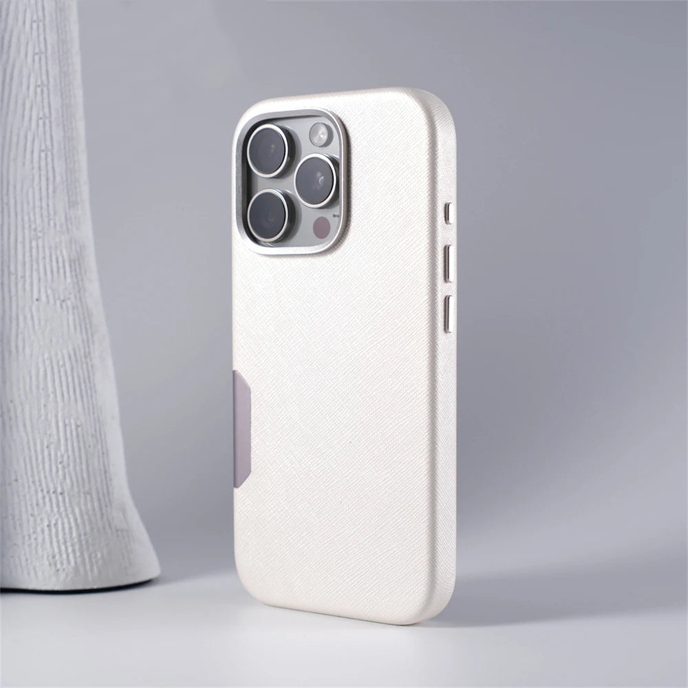 Capa de Couro Executiva com MagSafe e Proteção de Botões para iPhone — Design Business Premium