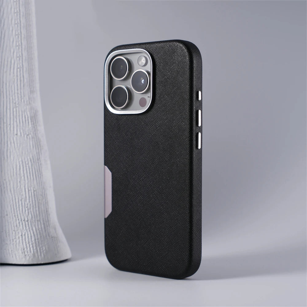 Capa de Couro Executiva com MagSafe e Proteção de Botões para iPhone — Design Business Premium