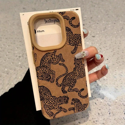Capa de Couro com Estampa de Leopardo para iPhone — Proteção Antichoque e Design Premium