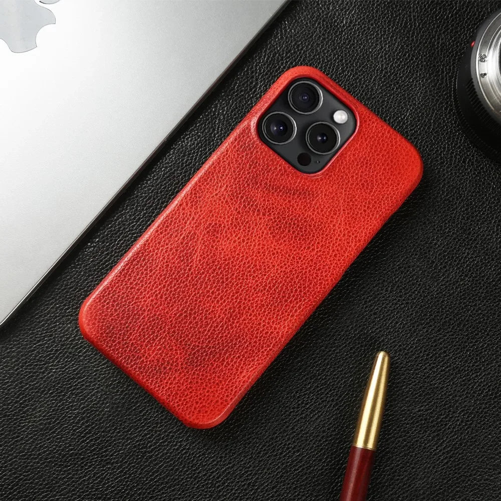 Capa para iPhone de Couro Legítimo - Proteção Traseira Antichoque Impermeável