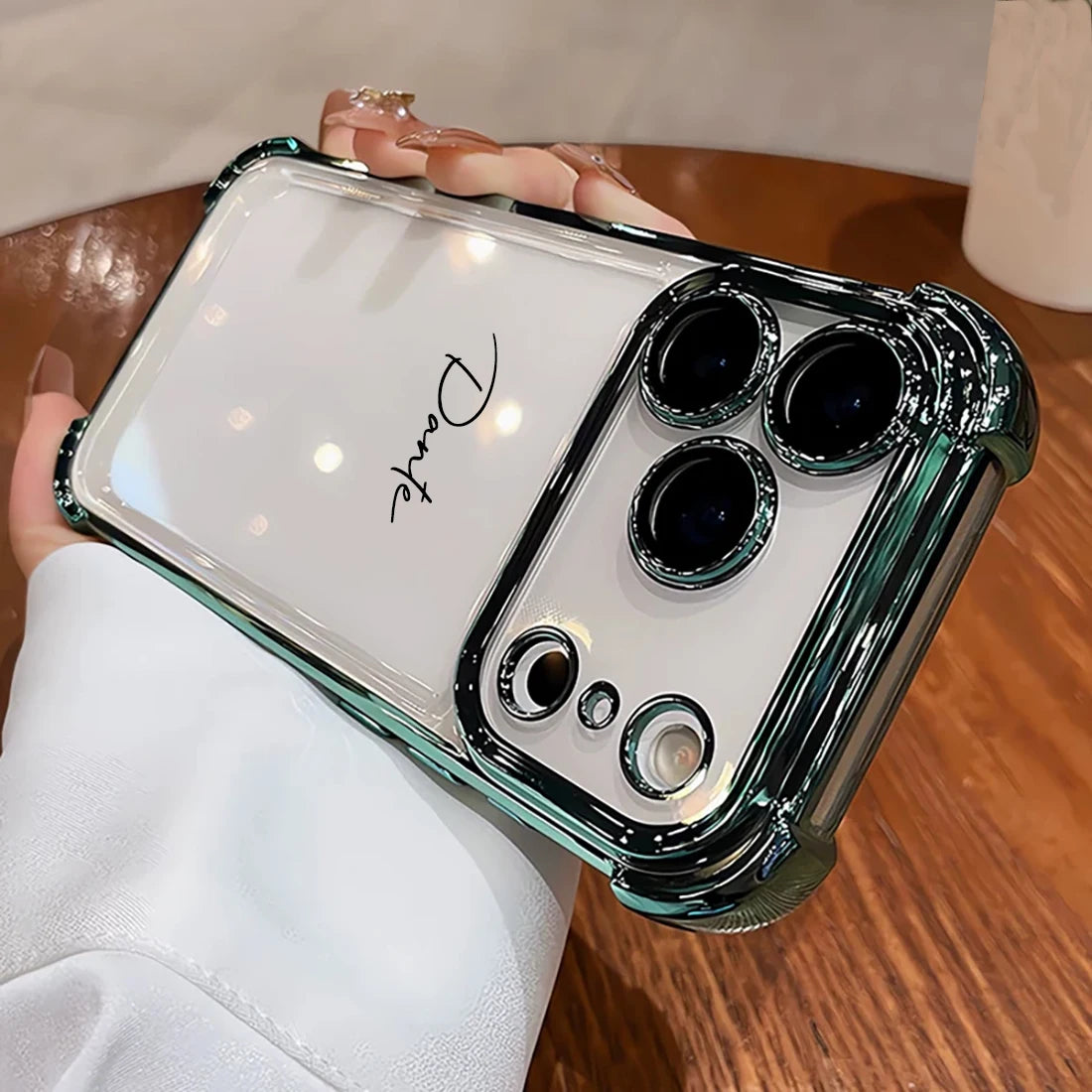Capa Iphone Transparente Personalizada com Nome — Bordas Metalizadas e Proteção Antichoque
