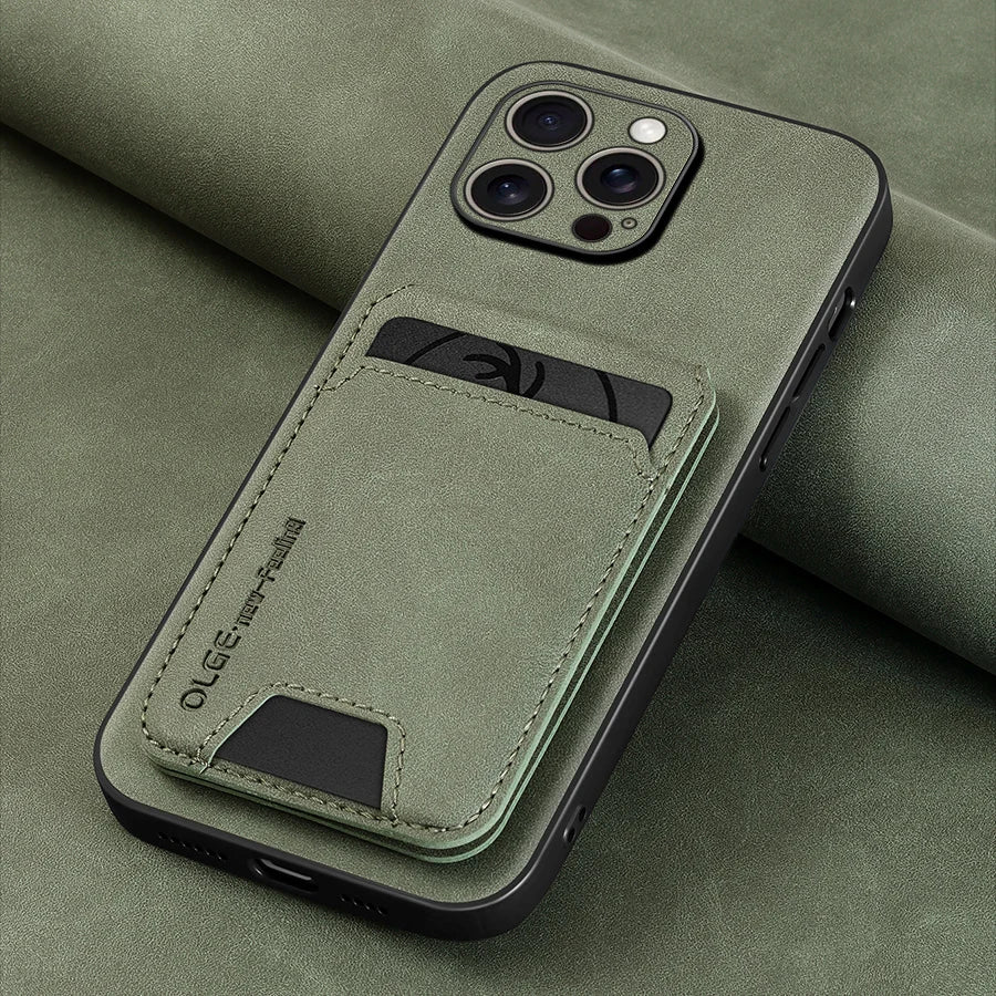 Capa Carteira de Couro Premium 2 em 1 com Porta-Cartões para iPhone — Design Ultrafino e Proteção Elegante
