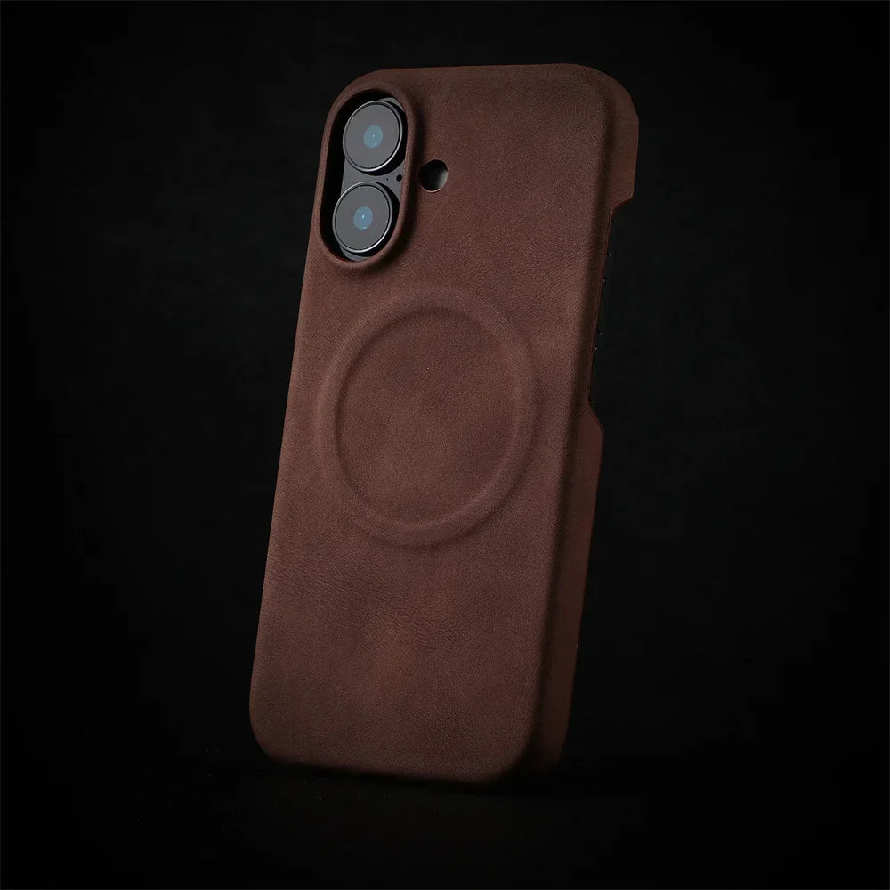 Capa de Couro Premium com MagSafe para iPhone — Toque Macio, Proteção Antichoque e Carregamento Magnético
