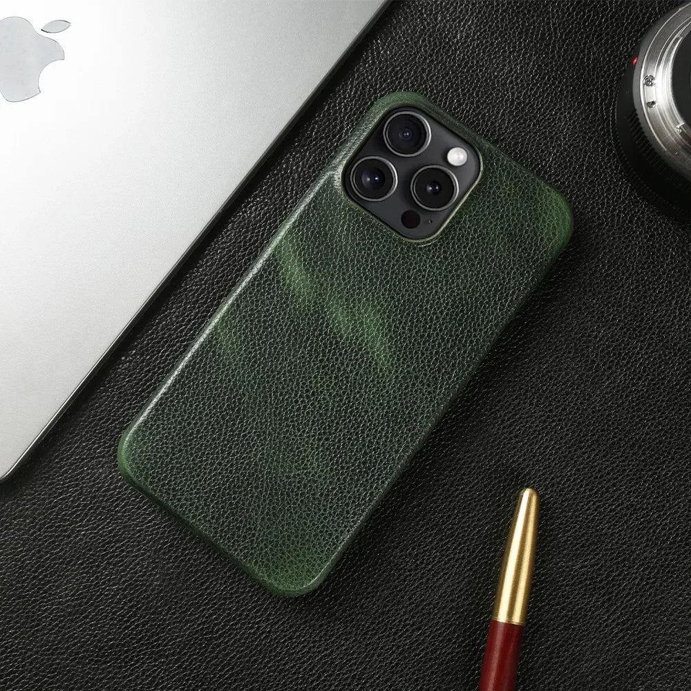 Capa para iPhone de Couro Legítimo - Proteção Traseira Antichoque Impermeável