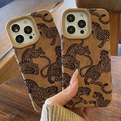 Capa de Couro com Estampa de Leopardo para iPhone — Proteção Antichoque e Design Premium