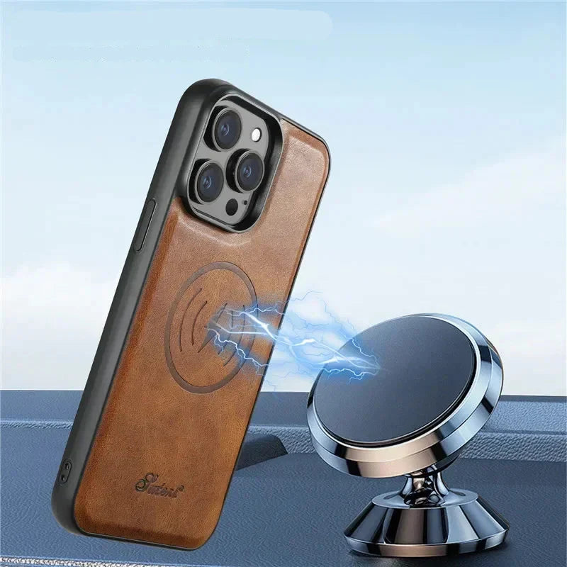 Carteira Magnética Destacável 2 em 1 com Capa de Couro para iPhone – Resistente a Impactos